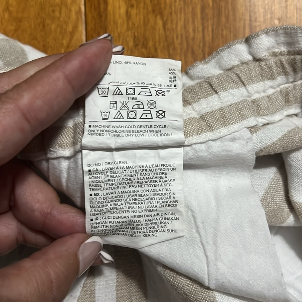 Old Navy Linen Blend High Waist Striped Shorts L Tan Cream Boho Coastal Beach - Picture 12 of 12